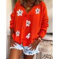 Women's Sweater Cardigan Sweater V Neck Knit Acrylic Embroidered Knitted Spring Fall Winter Daily Holiday Stylish Chic Modern Casual Long Sleeve Floral Maillard Red Green Gray S M L