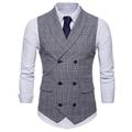 Men's Vest Waistcoat Business Wedding Party Active Smart Casual Spring Fall Polyester Plaid Double Breasted Shirt Collar Slim Brown Light Grey Dark Gray Vest