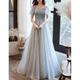 A-Line Party Dress Glittering Elegant Wedding Guest Formal Evening Dress Scoop Neck Short Sleeve Floor Length Tulle with Pleats Sequin 2024