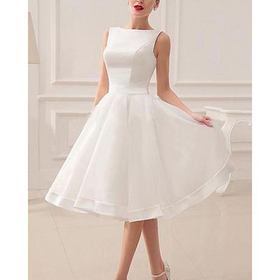 TS Reception Vintage 1940s / 1950s Little White Dresses Wedding Dresses A-Line Scoop Neck Sleeveless Knee Length Satin Bridal Gowns With Bow(s) 2025