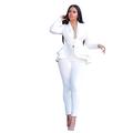 Women's Blazer Office Suit Pants Sets Solid Color Office Wear to work Black White Pink Ruffle Long Sleeve Vintage Basic Shirt Collar Regular Fit Fall Winter