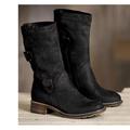 Women's Boots Cowboy Boots Snow Boots Combat Boots Outdoor Work Daily Fleece Lined Mid Calf Boots Flat Heel Round Toe Vintage Casual Industrial Style Faux Leather Zipper Dark Grey Black Brown