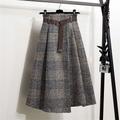 Women's Skirt A Line Swing Plaid Skirt Midi High Waist Skirts Print Asymmetric Hem Plaid Street Daily Winter Polyester Fashion Casual Khaki Grey