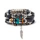 Turquoise Men's Woven Leather Wood Bead Bracelet Multilayer Pendant Beaded Women's Bracelet DIY Couple Style