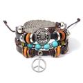 Turquoise Men's Woven Leather Wood Bead Bracelet Multilayer Pendant Beaded Women's Bracelet DIY Couple Style