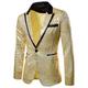 Men's Sequin 70s Disco Retro Party Blazer Jacket with Bow Tie Regular Tailored Fit Solid Color Single Breasted One-button Black Silver Pink Red Blue Purple Gold 2024