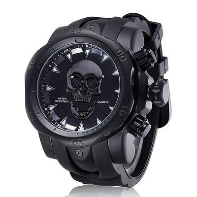 Men's Quartz Watch Creative Skull Head Fashion Silicone Band Sport Analog Quartz Wristwatch Halloween Gift for Men