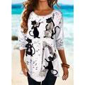 Women's T shirt Dress Tunic Shirts T shirt Tee Tunic White Khaki Gray Graphic Animal Print Long Sleeve Daily Basic Streetwear Round Neck Long Loose Fit S