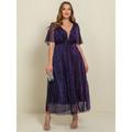 Women's Plus Size Curve Party Dress A Line Dress Tunic Dress Plain Long Dress Maxi Dress Short Sleeve Basic V Neck Elegant Wedding Purple Summer Spring Wedding Guest Dress