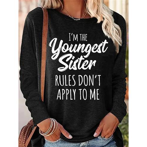 Women's T Shirt Letter Family Fashion Long Sleeve Round Neck Regular Tops Daily Weekend Print Black Pink Blue Green Khaki Spring Fall Spring, Fall, Winter, Summer