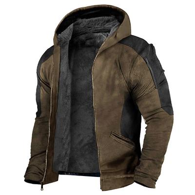 Men's Full Zip Hoodie Hoodie Jacket Zip Up Hoodie Sweat Jacket Fuzzy Sherpa Blue Dark Green Brown Hooded Color Block Zip Up Sports Outdoor Daily Holiday Polyester Streetwear Cool Casual Fall Winter