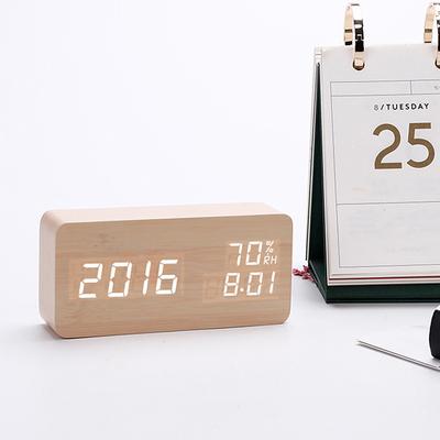 Wooden Alarm Clocks LED Digital Clock Electronics Mute Snooze Horloge Temperature and Humidity Display Desk Bedroom Decoration