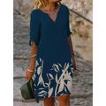 Women's Shift Dress Summer Dress Floral Print Split Neck Midi Dress Active Fashion Outdoor Daily Half Sleeve Regular Fit Navy Blue Blue Sky Blue Summer Spring S M L XL XXL