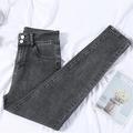 Women's Blue gray Black Blue Plain Denim Office Daily Retro Basic Classic Cotton Denim Regular Fit S