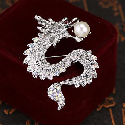 Men's Cubic Zirconia Freshwater Pearl Brooches Stylish Tennis Chain Dragon Creative Statement Luxury Chinoiserie Brooch Jewelry Gold Silver For Daily Formal