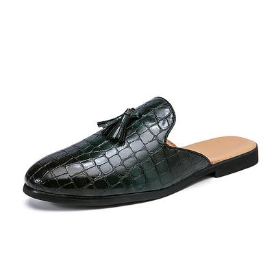 Men's Clogs Mules Flat Sandals Half Shoes Casual British Daily PU Loafer Black Brown Green Summer Spring