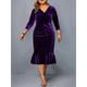 Women's Plus Size Curve Velvet Dress Party Dress Winter Dress Plain Midi Dress Long Sleeve V Neck Elegant Evening Party Black Wine Spring Fall L XL XXL 3XL 4XL