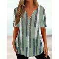 Women's T shirt Tee Henley Shirt Floral Holiday Weekend Grass Green Light Green Red Button Print Short Sleeve Tunic Basic Round Neck Regular Fit