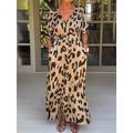 Women's Print Dress Leopard Print Pocket V Neck Maxi long Dress Active Fashion Outdoor Vacation Short Sleeve Loose Fit Silver Yellow Blue Summer Spring S M L XL XXL