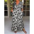 Women's Print Dress Leopard Print Pocket V Neck Maxi long Dress Active Fashion Outdoor Vacation Short Sleeve Loose Fit Silver Yellow Blue Summer Spring S M L XL XXL