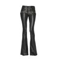 Women's Bootcut Bell Bottom Pants Trousers PU Plain Pocket Full Length Micro-elastic High Waist Fashion Streetwear Party Street Black S M Summer Fall