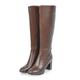 Women's Boots Heel Boots Daily Solid Color Solid Colored Knee High Boots Winter Block Heel Round Toe Classic Casual Minimalism PU Leather Faux Leather Zipper Black Brown Beige