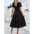 Women's White Dress Lace Dress Casual Dress Midi Dress Mesh Patchwork Holiday Date Vacation Streetwear Basic Crew Neck Short Sleeve Slim Black White Brown Color S M L XL Size