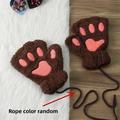 Cute Cat Paw Plush Gloves Winter Half Finger Warm Cartoon Cat Claw Gloves Thickened Soft Short Touchscreen Gloves