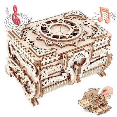 Women's Day Gifts 3D Wooden Puzzle Antique Jewel Box Music Box Kit DIY Home Decoration Laser-Cut Mechanical Model Mother's Day Stunning Gifts for Adults Mother's Day Gifts for MoM