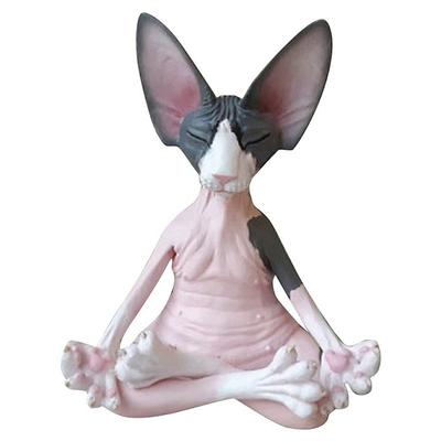 New Cat Figurine Sphynx Meditation Statue Yoga Animal Cat Meditate Art Sculpture Micro Decoration Garden Home Office Ornament