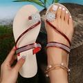 Women's Sandals Slippers Boho Bohemia Beach Plus Size Outdoor Slippers Outdoor Beach Solid Color Rhinestone Flat Heel Vacation Casual Minimalism Faux Leather Loafer Silver Rose Gold Chocolate color