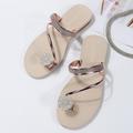 Women's Sandals Slippers Boho Bohemia Beach Plus Size Outdoor Slippers Outdoor Beach Solid Color Rhinestone Flat Heel Vacation Casual Minimalism Faux Leather Loafer Silver Rose Gold Chocolate color