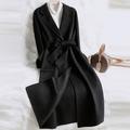 Women's Winter Coat Long Overcoat Single Breasted Lapel Trench Coat Belted Coat Party Wear Thermal Warm Windproof Jacket Elegant Lady Street Cream Outerwear Long Sleeve Fall Beige Black