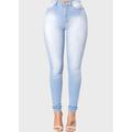 Women's Light Blue Medium blue Black Solid / Plain Color Denim High Waisted Daily Classic Denim Skinny S