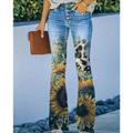 Women's Jeans Bootcut Flared Pants Faux Denim Flower / Floral Print Full Length High Elasticity High Waist Fashion Streetwear Casual Daily 1 2 S M Fall Winter