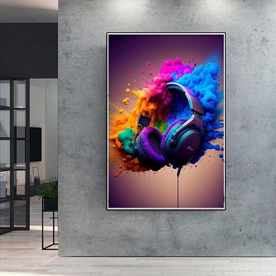 80s 90s Wall Art Colorful Neon Gamer Controller Canvas Poster Fantasy Earphones Esports Gaming Wall Art Painting For Kawaii Room Decor