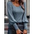 Women's Wine Blue Solid Color Thin Outdoor Daily Stylish Casual Soft Crew Neck Regular Fit S