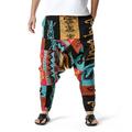 Men's Summer Pants Baggy Beach Pants Harem Pants Boho Pants Drawstring Elastic Waist Drop Crotch Print Comfort Breathable Casual Daily Beach Hippie Yoga Black Green Black and Green Micro-elastic