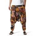 Men's Summer Pants Baggy Beach Pants Harem Pants Boho Pants Drawstring Elastic Waist Drop Crotch Print Comfort Breathable Casual Daily Beach Hippie Yoga Black Green Black and Green Micro-elastic