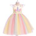 Kids Girls' Unicorn Rainbow Tutu Dress Patchwork Colorful Tulle Dress Party Holiday Cartoon Blue Purple Yellow Knee-length Short Sleeve Active Princess Sweet Dresses Spring Summer 2-9 Years