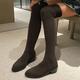 Women's Heels Slip-Ons Sweater Boots Sock Boots Plus Size Outdoor Daily Solid Color Over The Knee Boots Thigh High Boots Winter Chunky Heel Round Toe Fashion Casual Elastic Fabric Tissage Volant