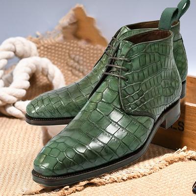 Men's Green Crocodile Pattern Faux Leather Ankle Boots - Luxurious and Stylish Footwear for Formal Events and Elegant Occasions