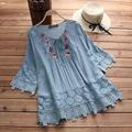 Shirt Blouse Women's White Pink Blue Floral Lace up Lace Street Daily Fashion Round Neck S