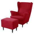 Stretch Wing Chair Cover Set with Ottoman Cover, Spandex Stretch Wing Back Chair Cover Removable Machine Washable Armchair Chair Cover for Strandmon Chair