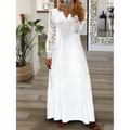 Women's White Lace Wedding Dress Long Dress Maxi Dress Button with Sleeve Date Streetwear Maxi Round Neck Long Sleeve White Color