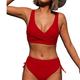 Women's Swimwear Bikini 2 Piece Normal Swimsuit Pleated 2 Piece High Waist Open Back Sexy Pure Color V Wire Vacation Stylish Bathing Suits