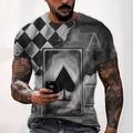 Checkered Casual Mens 3D Shirt For Playing Cards Grey Summer Cotton Men'S Patterned Poker Round Neck Short Sleeve Gray Purple Yellow Party Daily Print Tops Graphic