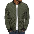 Men's Bomber Quilted Jacket Diamond Padded Jacket Winter Outdoor Chunky Varsity Flight Windproof Warm Trench Coat Top Quilted Seams Cotton Outwear Overcoat Full Zipper Camping Hiking Hunting Fishing
