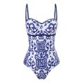 Women's Swimwear One Piece Monokini Normal Swimsuit Tummy Control Open Back Printing Flower Strap Vacation Fashion Bathing Suits