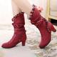 Women's Boots Ladies Shoes Valentines Gifts Plus Size Valentine's Day Daily Solid Color Mid Calf Boots Lace-up Block Heel Round Toe Elegant Vintage Fashion Faux Leather Zipper Black Red Blue